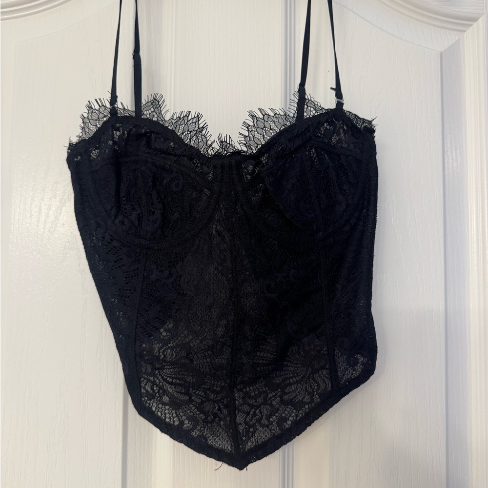 Free People Black Lace Bustier Top